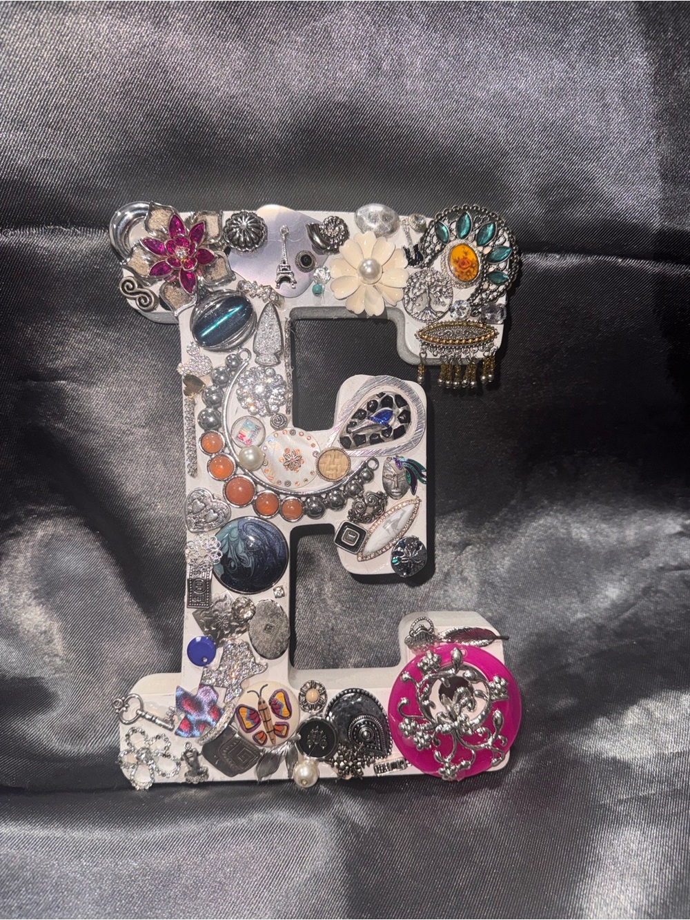 Decorative Jewelry-Embellished Letter E - White